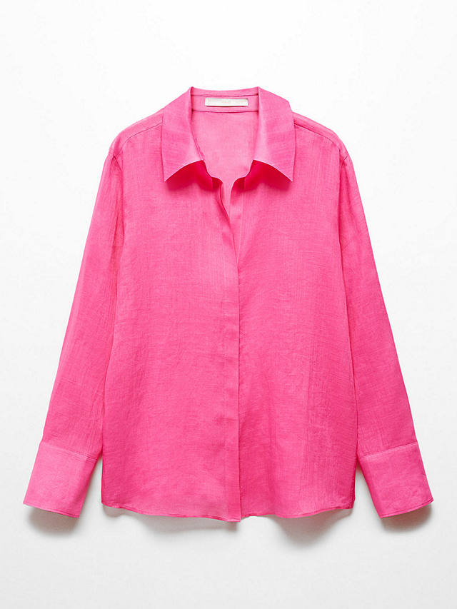 Mango Long Sleeve Satin Shirt, Pink