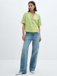 Mango Short Sleeve Satin Shirt, Green