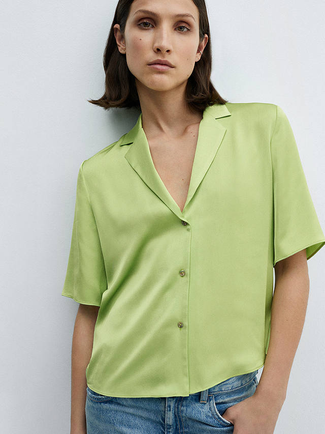 Mango Short Sleeve Satin Shirt, Green