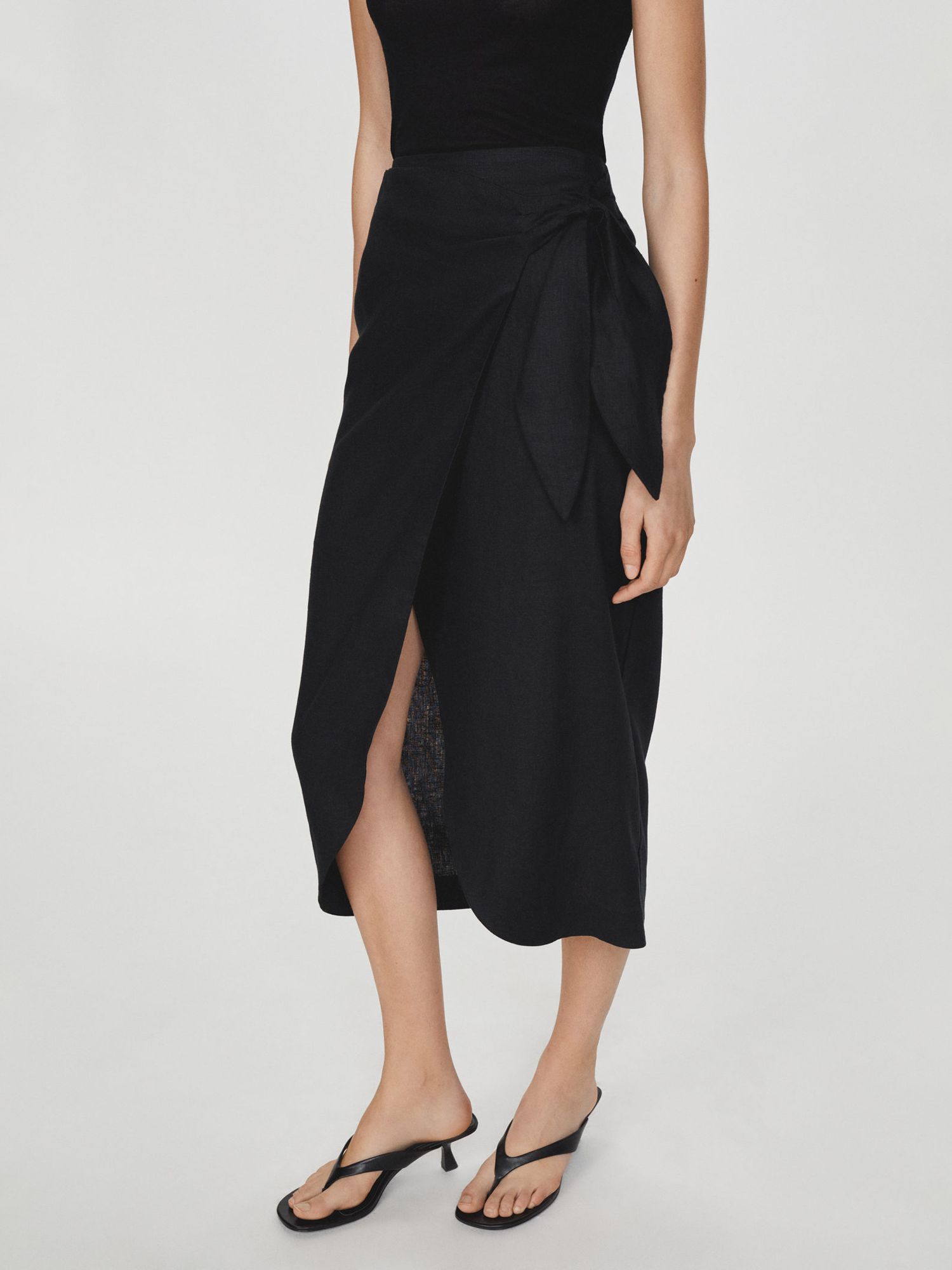 Mango Pareo Linen Wrap Skirt, Black, XXXL