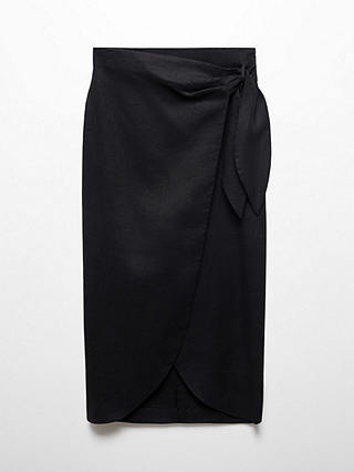 Mango Pareo Linen Wrap Skirt, Black