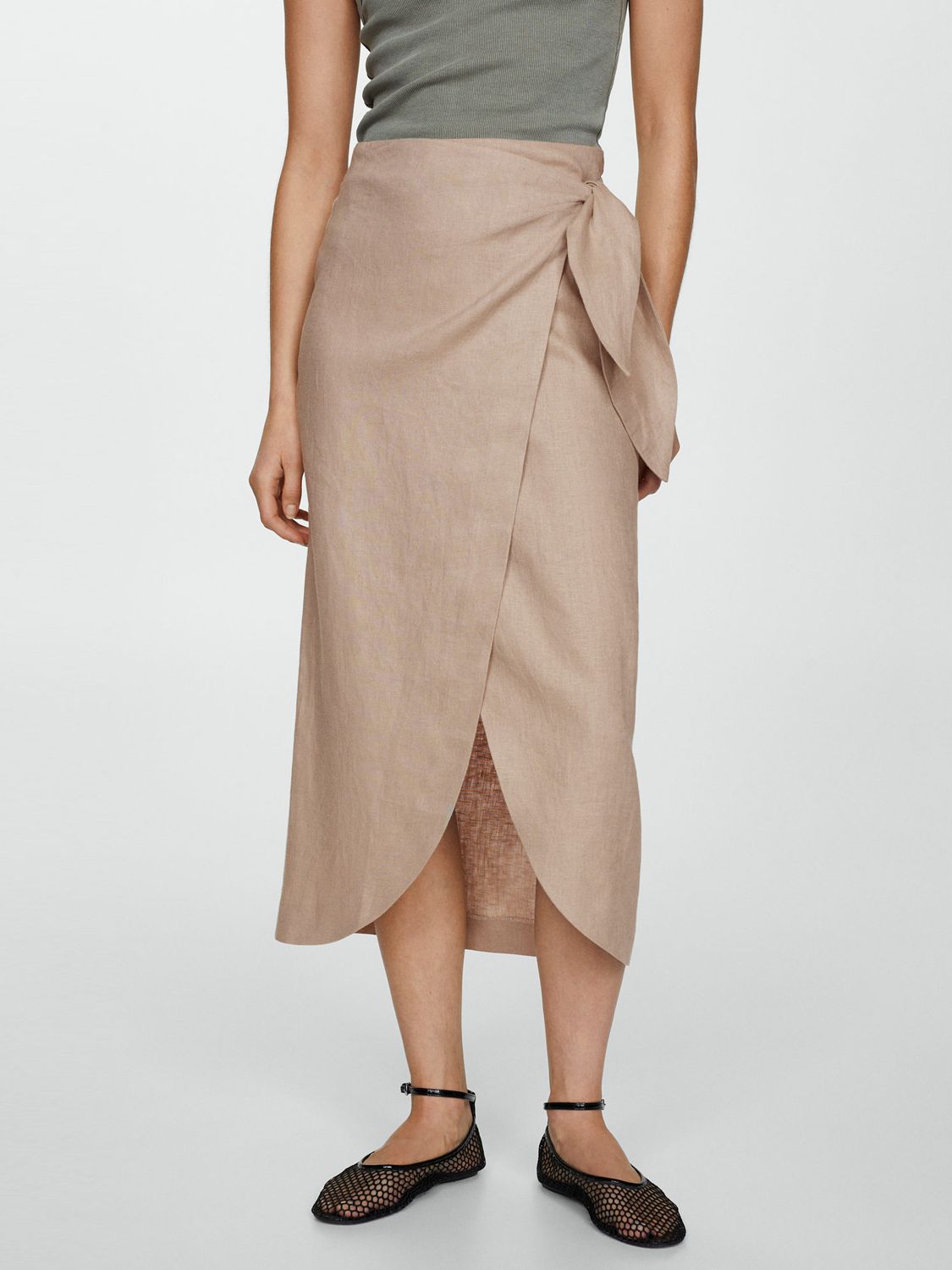 Buy Mango Linen Wrap Midi Skirt, Grey Online at johnlewis.com