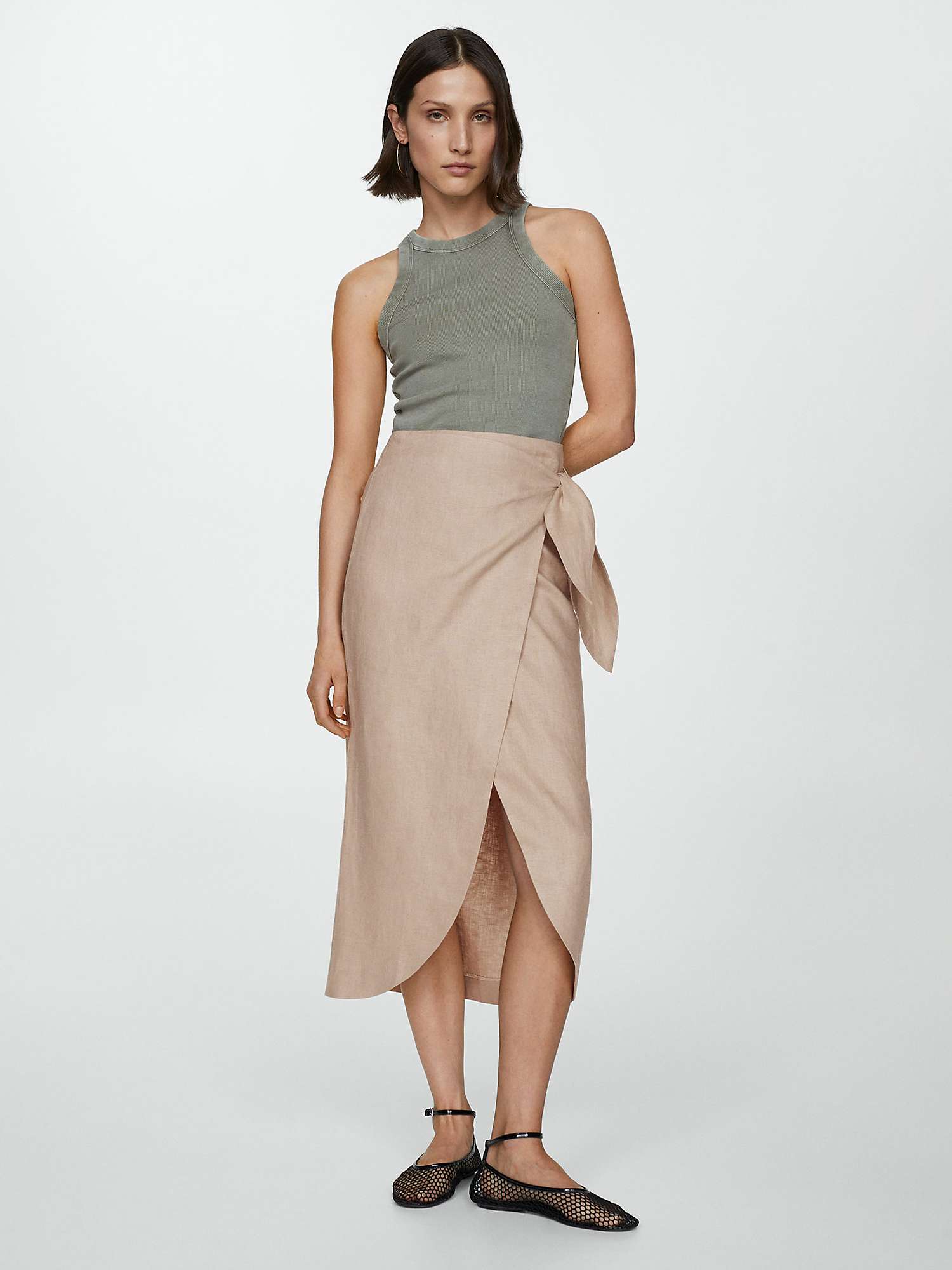 Buy Mango Linen Wrap Midi Skirt, Grey Online at johnlewis.com