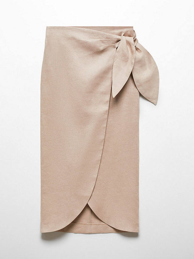 Mango Linen Wrap Midi Skirt, Grey