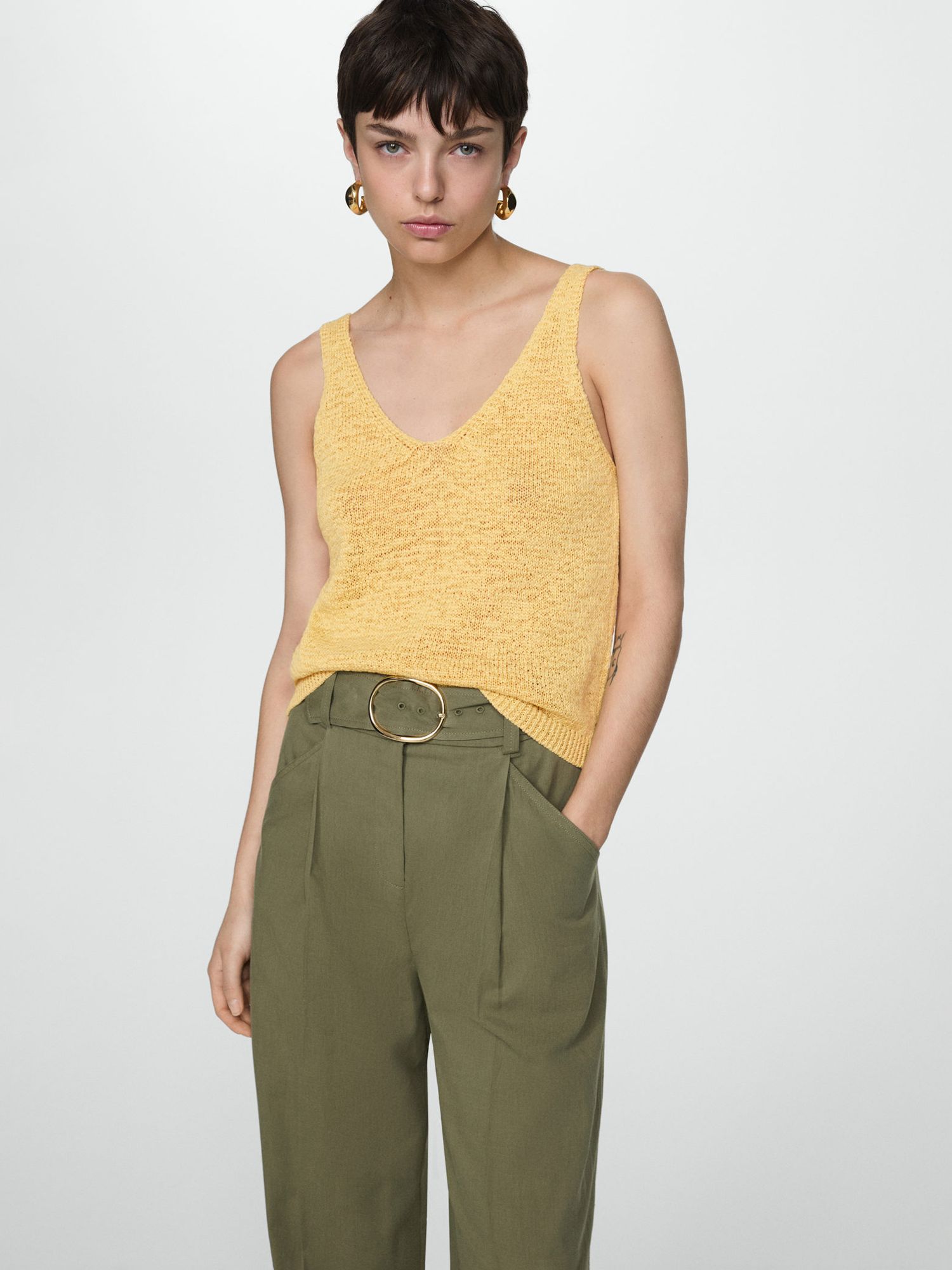 Mango Pekin Knit Cami Top, Yellow, S