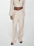 Mango Maena Linen Trousers, Pastel Grey