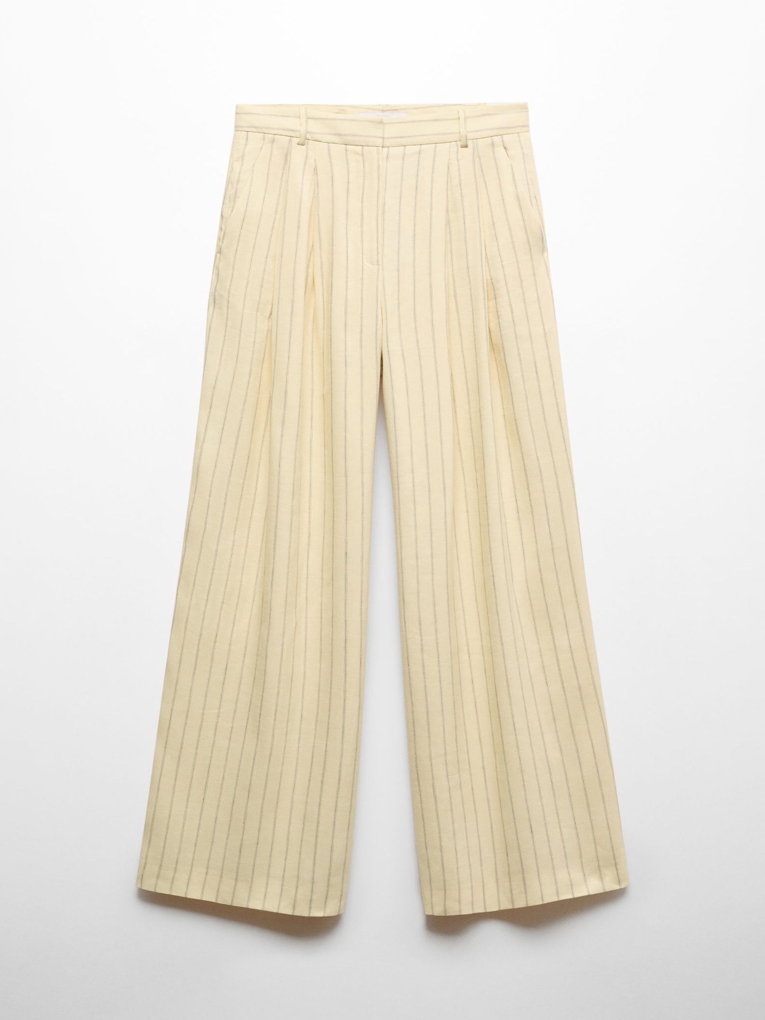 Mango Delta Linen Blend Striped Trousers, Yellow, 10