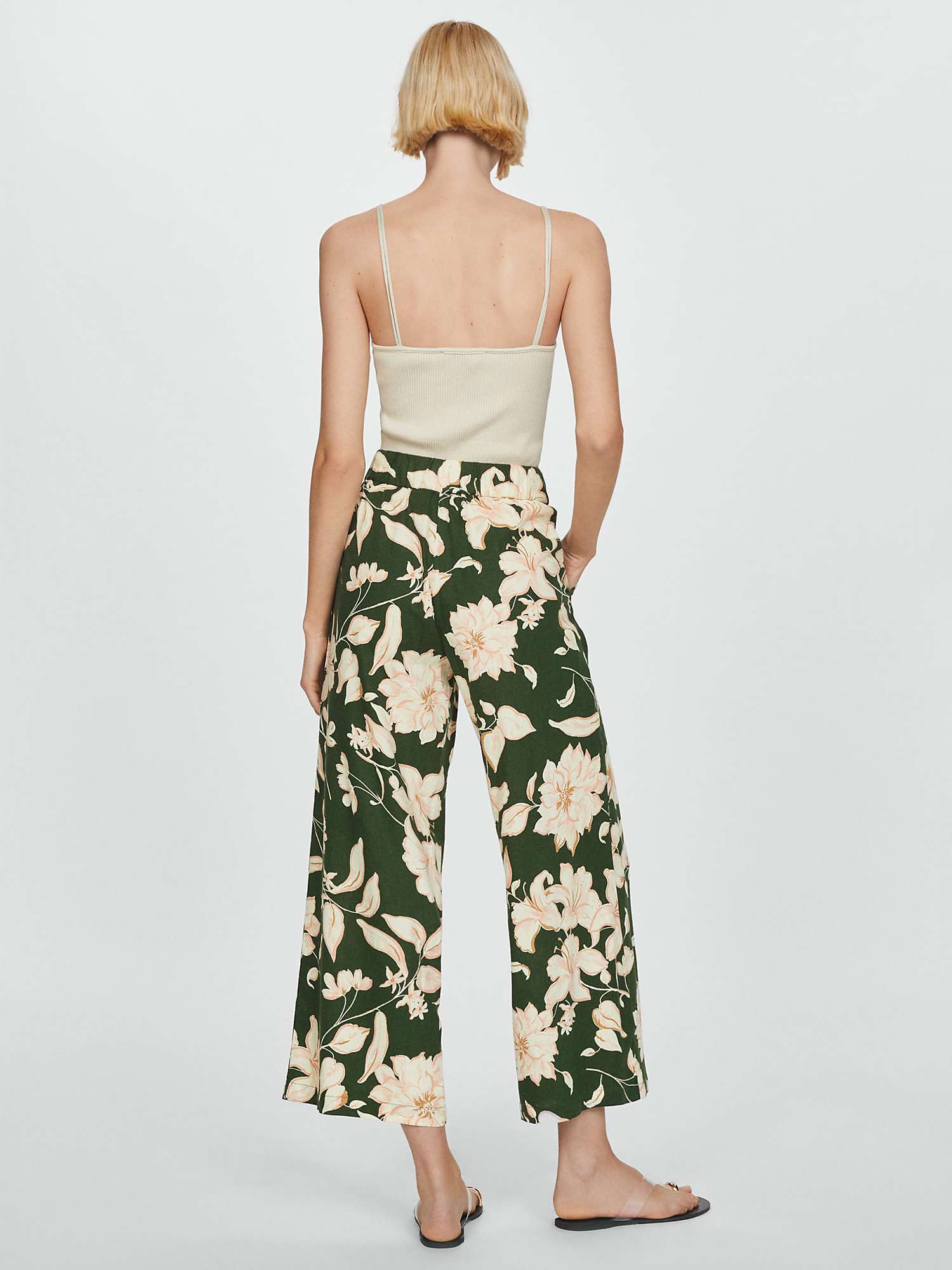 Buy Mango Flower Cropped Trousers, Green/Multi Online at johnlewis.com