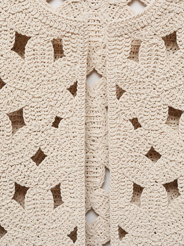 Mango Isabel Crochet Openwork Cropped Jacket, Light Pastel Grey