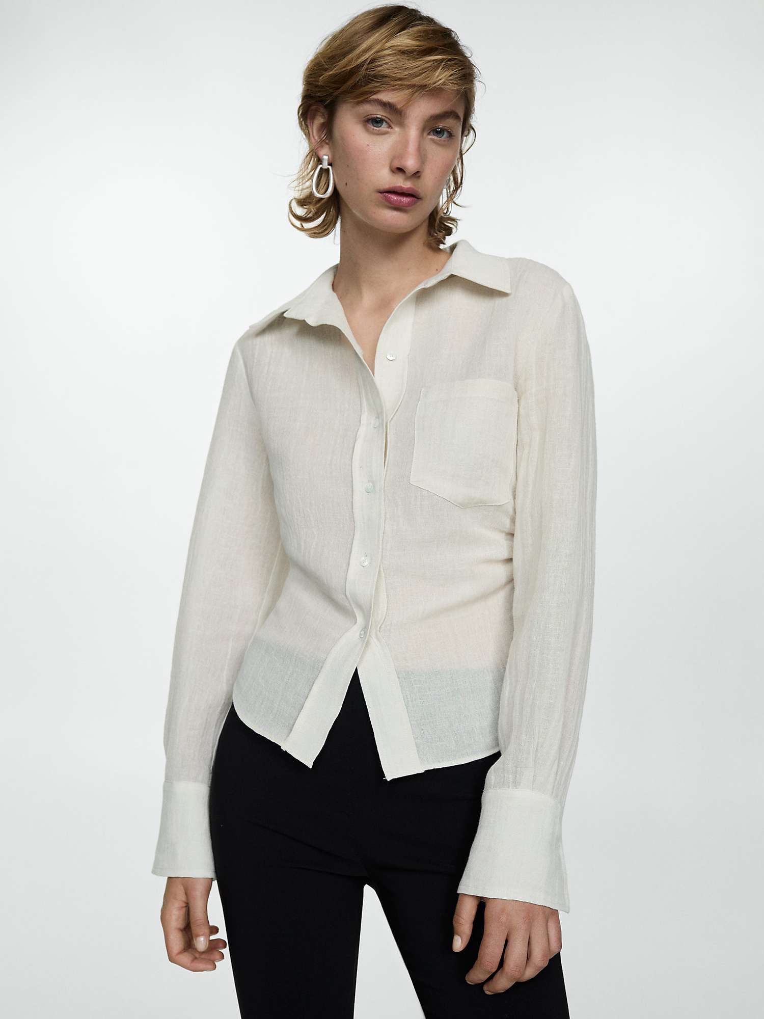 Buy Mango Joans Linen Blend Draped Shirt, Off White Online at johnlewis.com