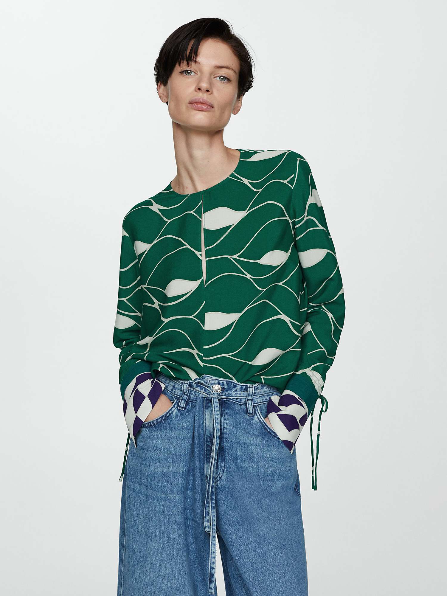 Buy Mango Bow Printed Blouse, Green Online at johnlewis.com