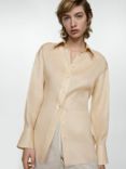 Mango Luca Bow Detail Oversized Linen Shirt, Light Beige