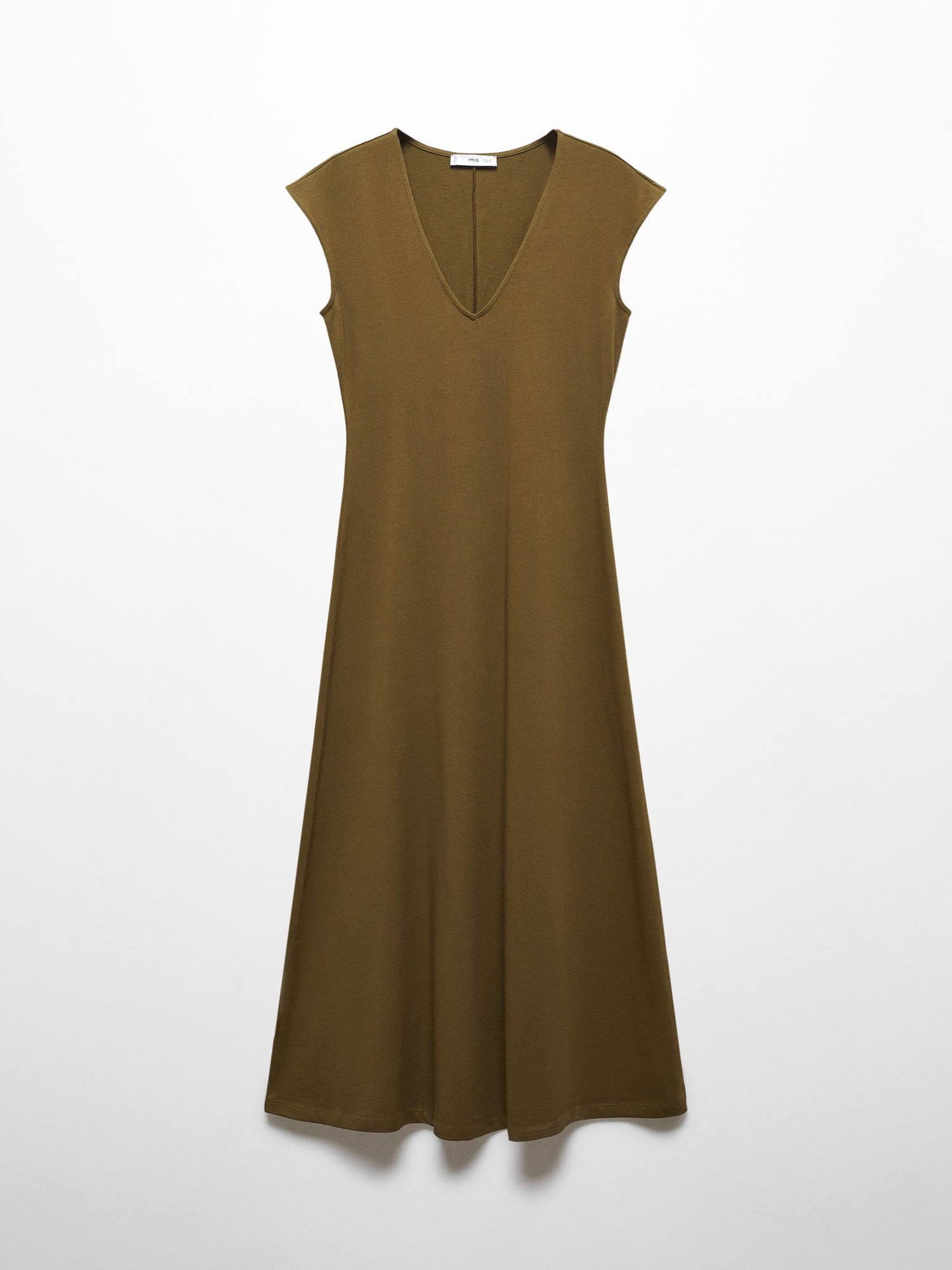 Buy Mango Dica Cotton V-neck Midi Dress, Khaki Online at johnlewis.com