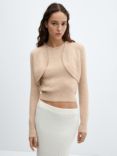 Mango Agurxin Cropped Cardigan, Camel