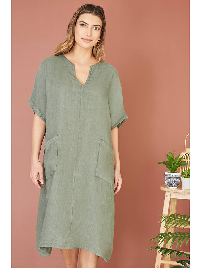 Yumi Italian Linen Tunic Dress, Khaki