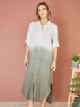 Yumi Italian Linen Dip Dye Midi Shirt Dress, Khaki/White