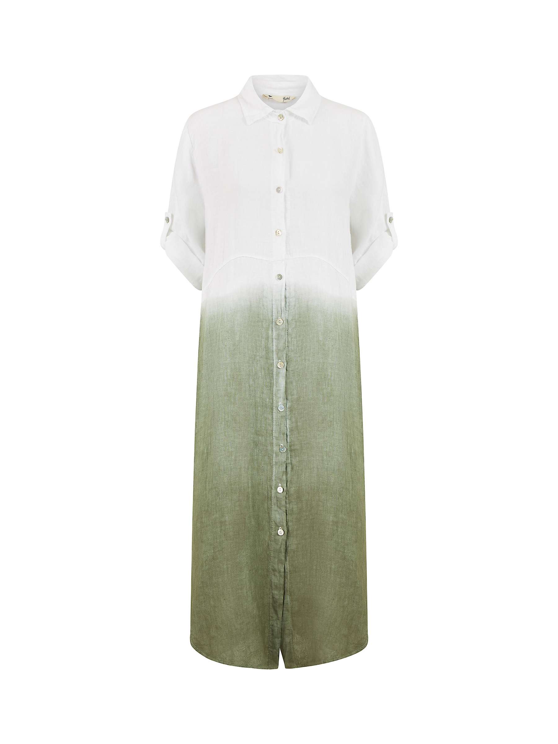 Yumi Italian Linen Dip Dye Midi Shirt Dress, Khaki/White at John Lewis ...