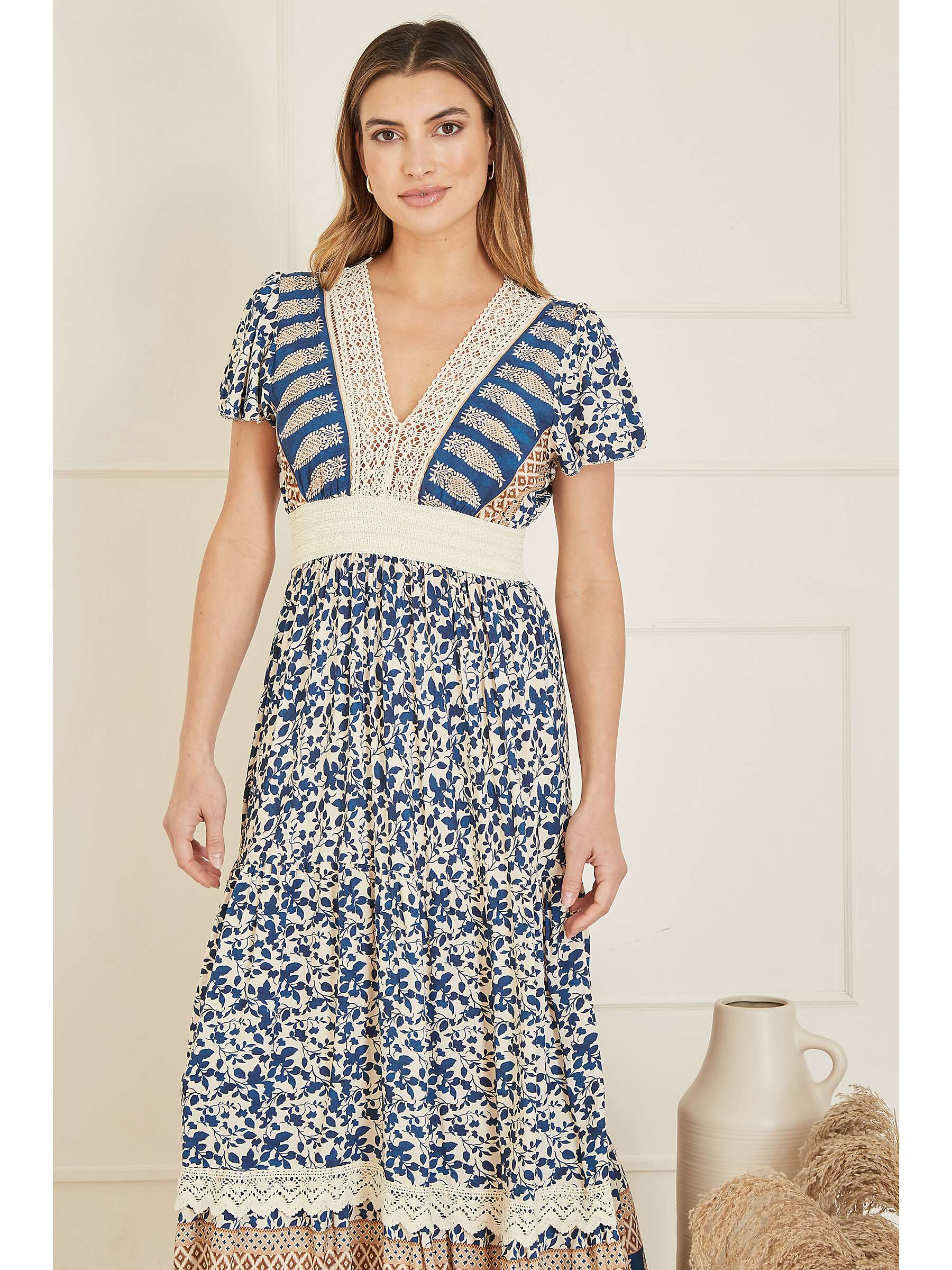 Buy Yumi Leaf Print Maxi Dress, Blue Online at johnlewis.com