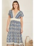 Yumi Leaf Print Maxi Dress, Blue