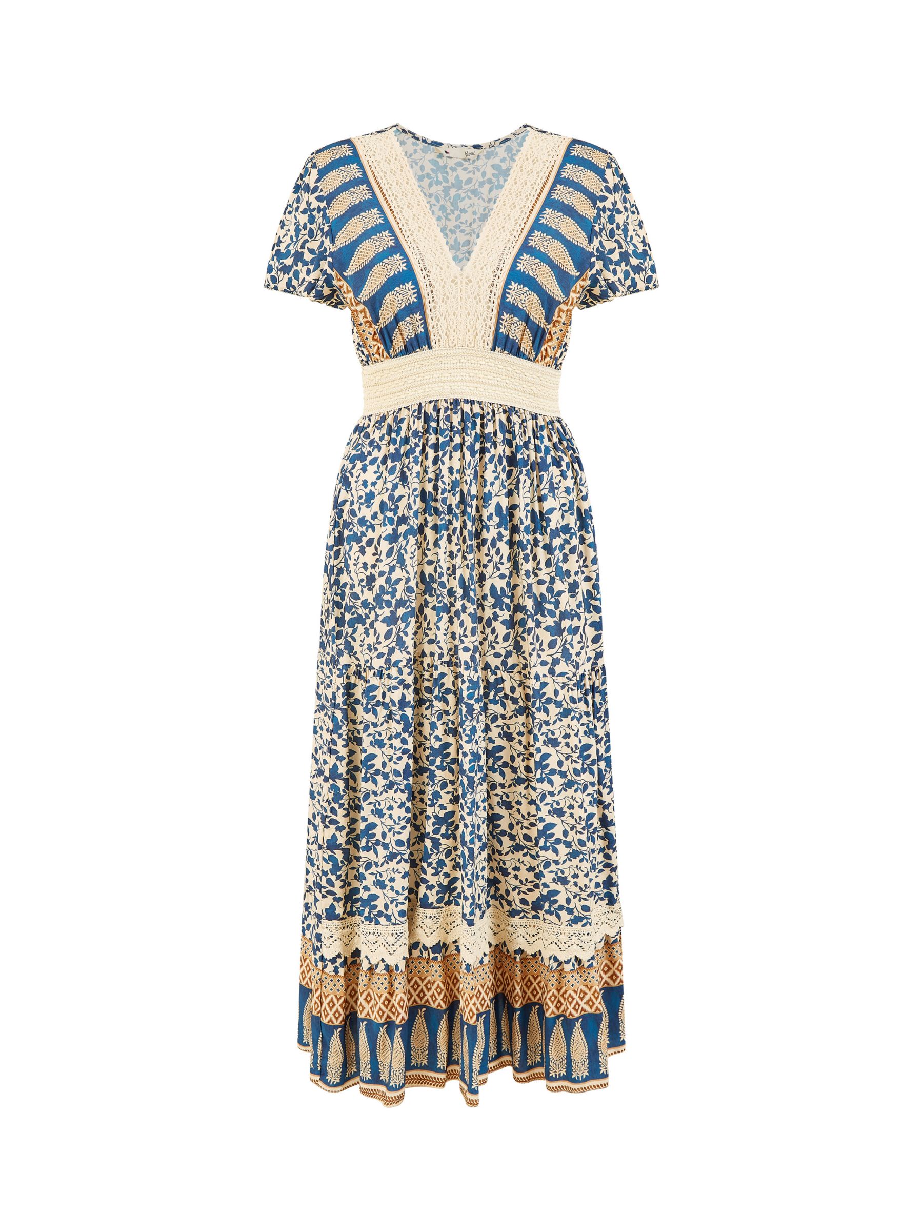 Yumi Leaf Print Maxi Dress, Blue