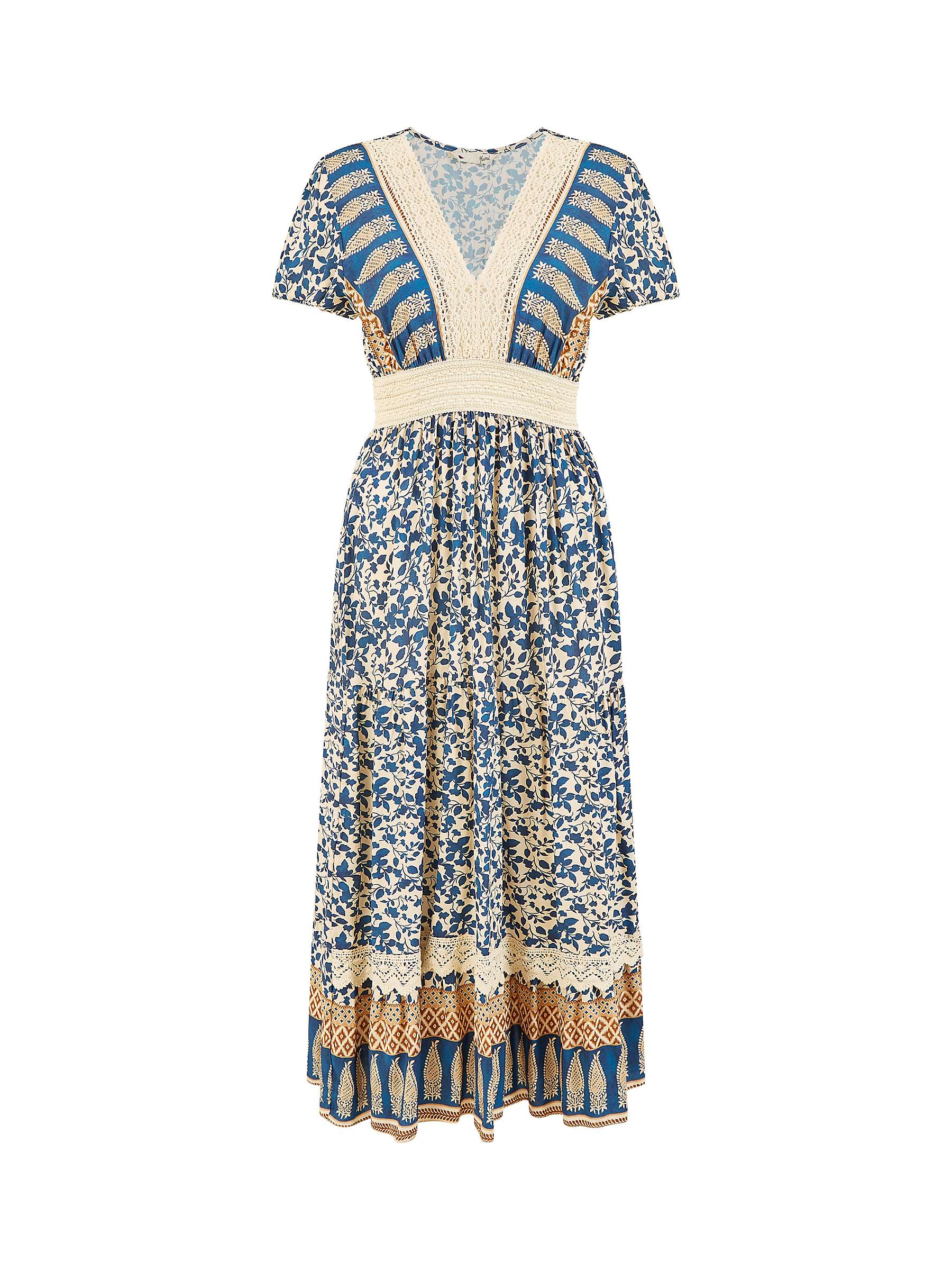 Buy Yumi Leaf Print Maxi Dress, Blue Online at johnlewis.com