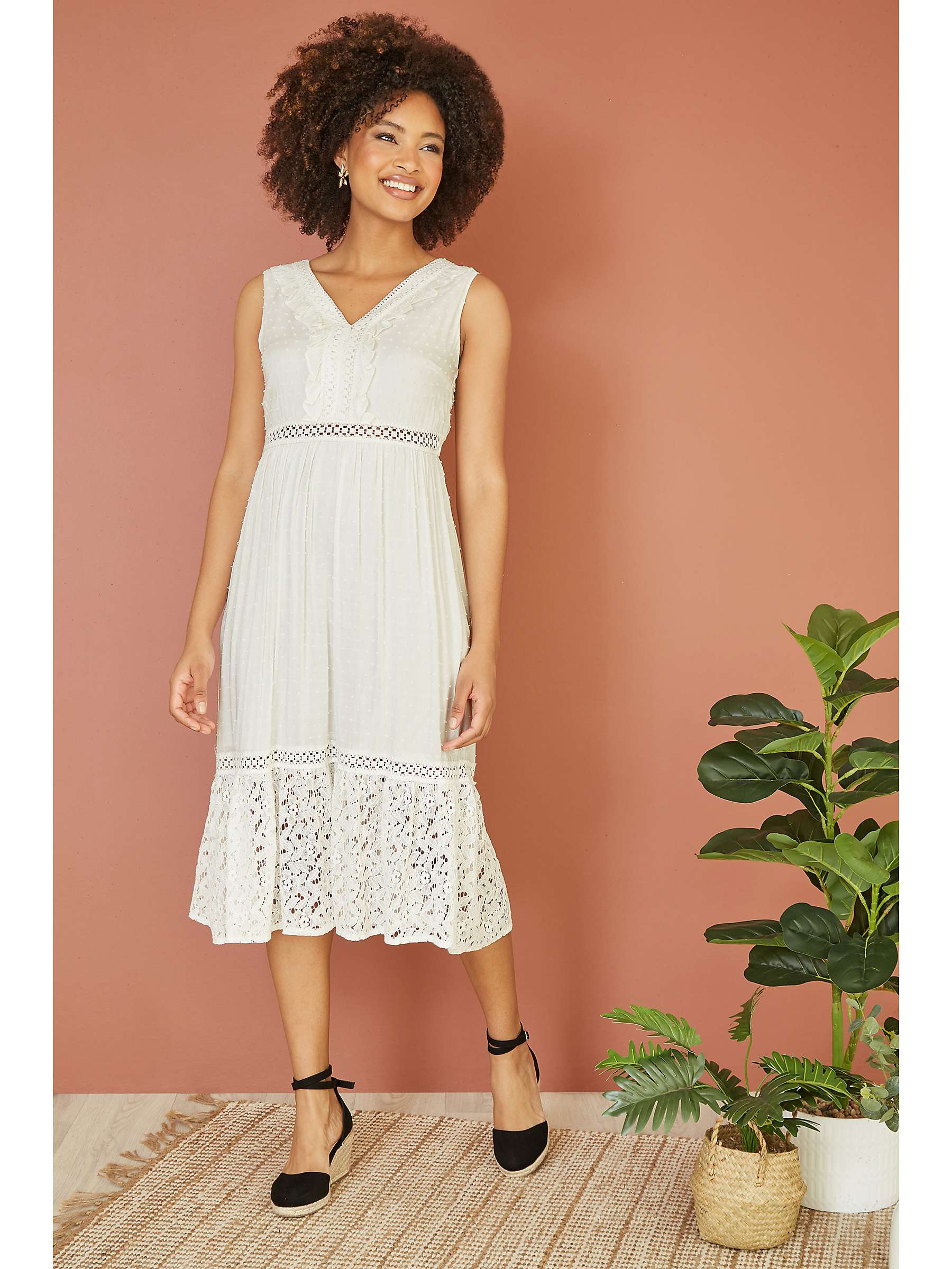 Buy Yumi Lace Cotton Midi Dress, White Online at johnlewis.com