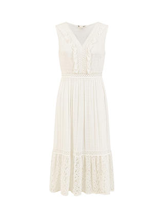 Yumi Lace Cotton Midi Dress, White