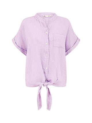 Yumi Italian Linen Front Tie Shirt, Lilac