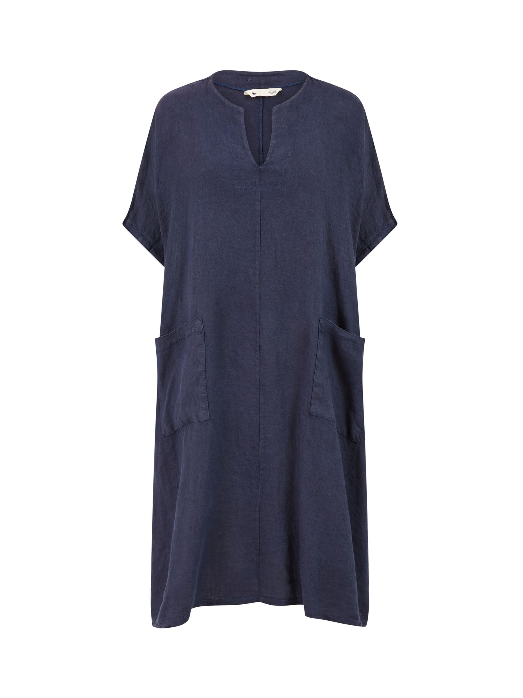 Yumi Italian Linen Tunic Dress, Navy, S