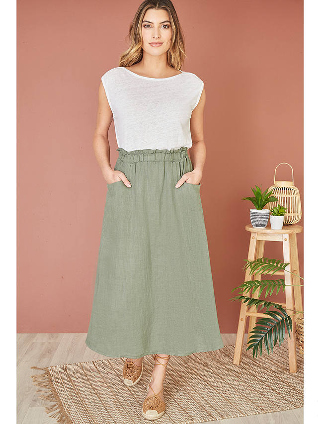 Yumi Italian Linen Skirt, Khaki