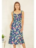 Yumi Fruit Print Midi Sun Dress, Navy