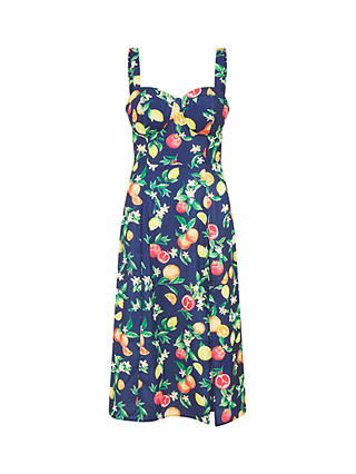 Yumi Fruit Print Midi Sun Dress, Navy