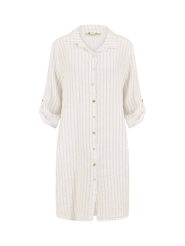 Yumi Linen Relaxed Fit Longline Shirt Dress, White Stripe