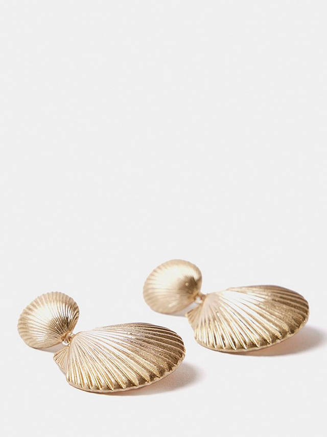 Mint Velvet Shell Drop Earrings, Gold