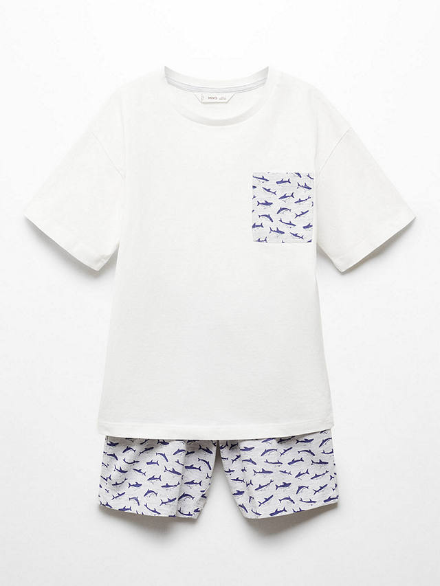 Mango Kids' Oceans Shark Print T-Shirt & Shorts Pyjamas Set, Medium Grey