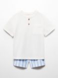 Mango Kids' Costa T-Shirt & Stripe Shorts Pyjamas Set, Natural White/Blue