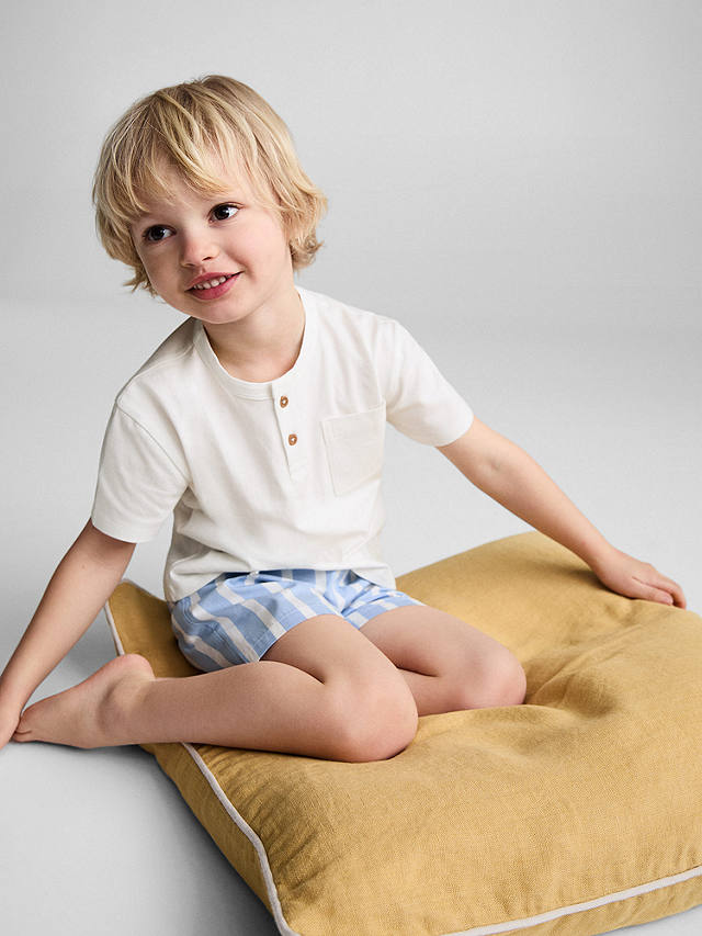 Mango Kids' Costa T-Shirt & Stripe Shorts Pyjamas Set, Natural White/Blue