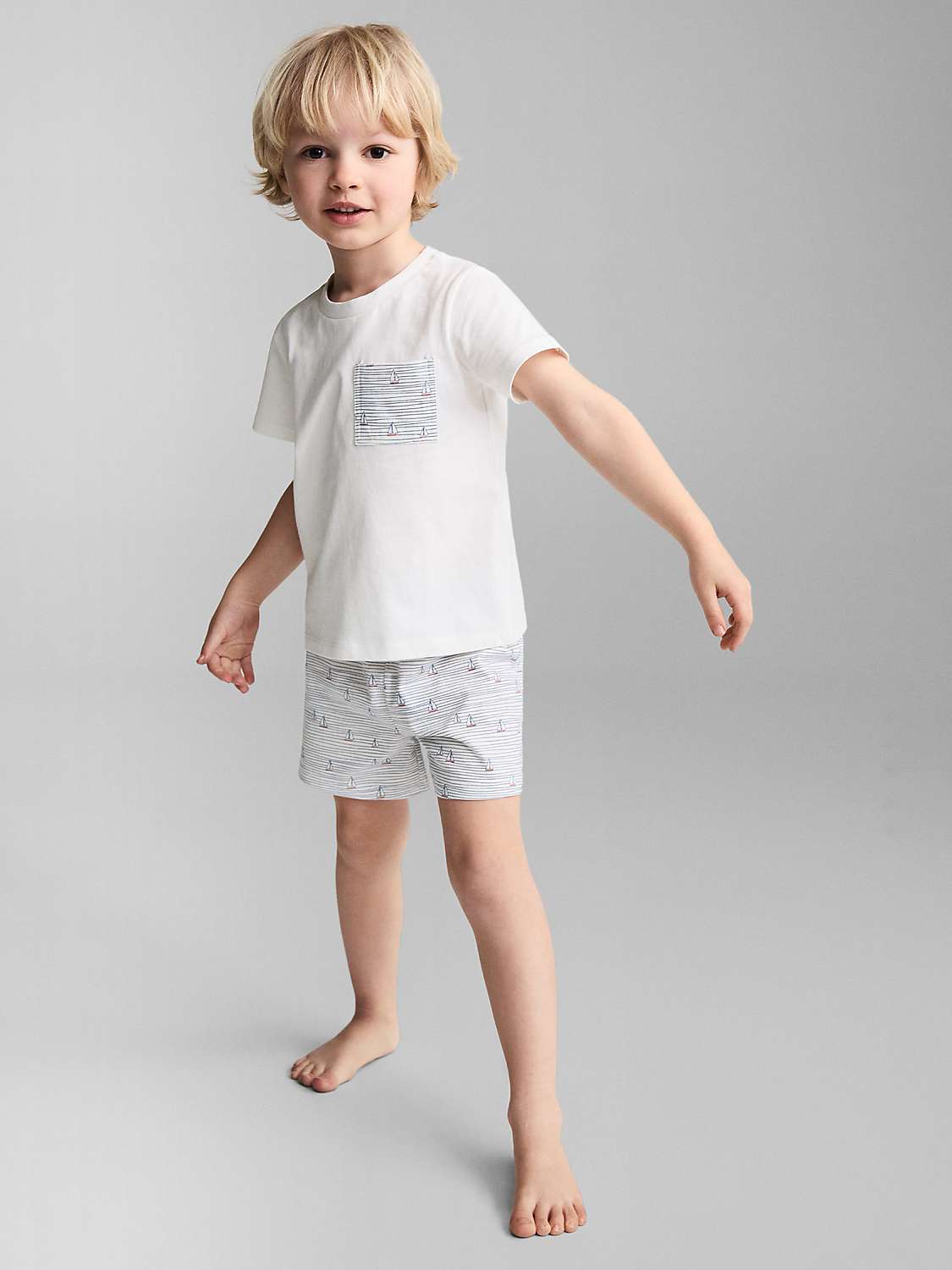 Buy Mango Baby Maresme Sail Boat Print T-Shirt & Shorts Pyjamas Set, Natural White Online at johnlewis.com
