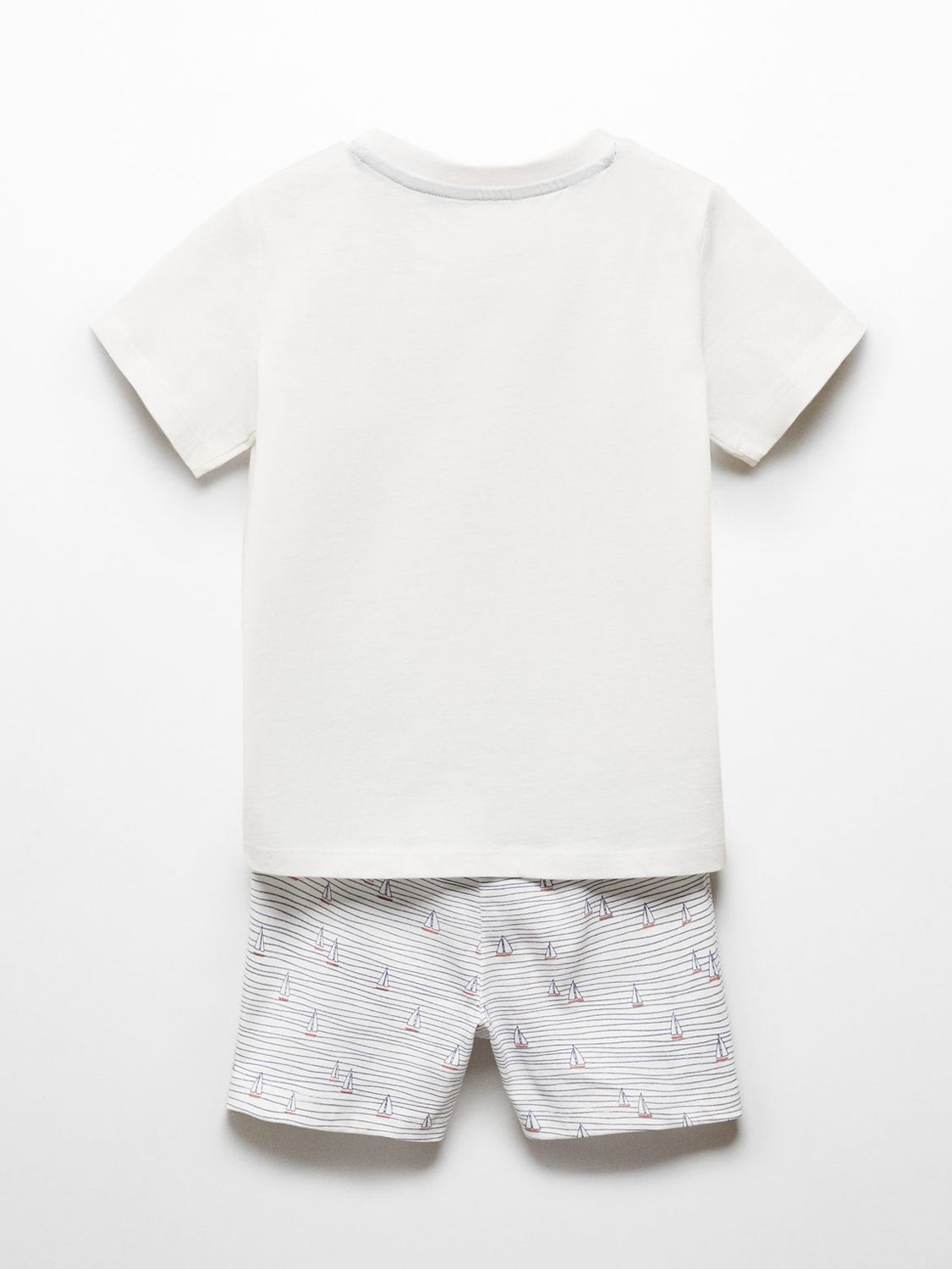 Mango Baby Maresme Sail Boat Print T-Shirt & Shorts Pyjamas Set, Natural White, 12-18 months