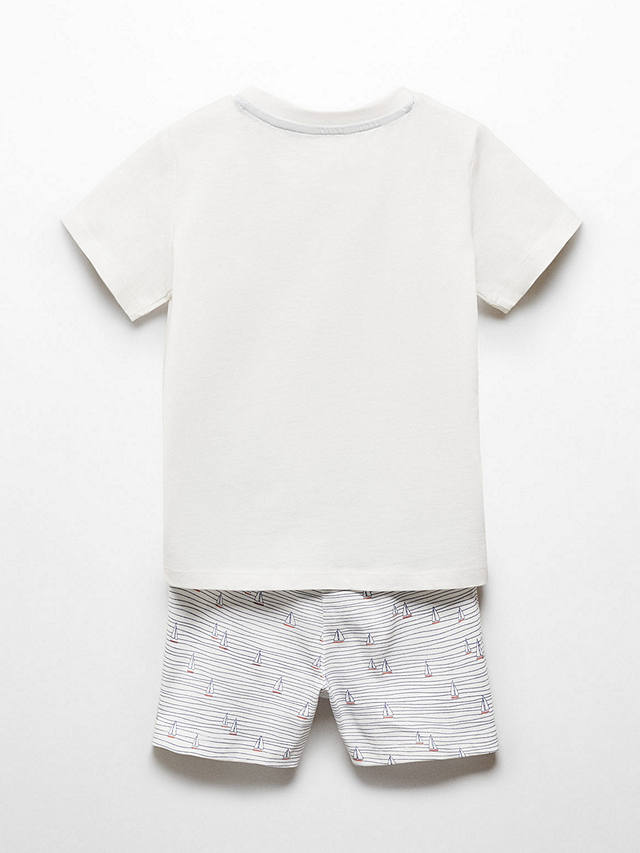 Mango Baby Maresme Sail Boat Print T-Shirt & Shorts Pyjamas Set, Natural White