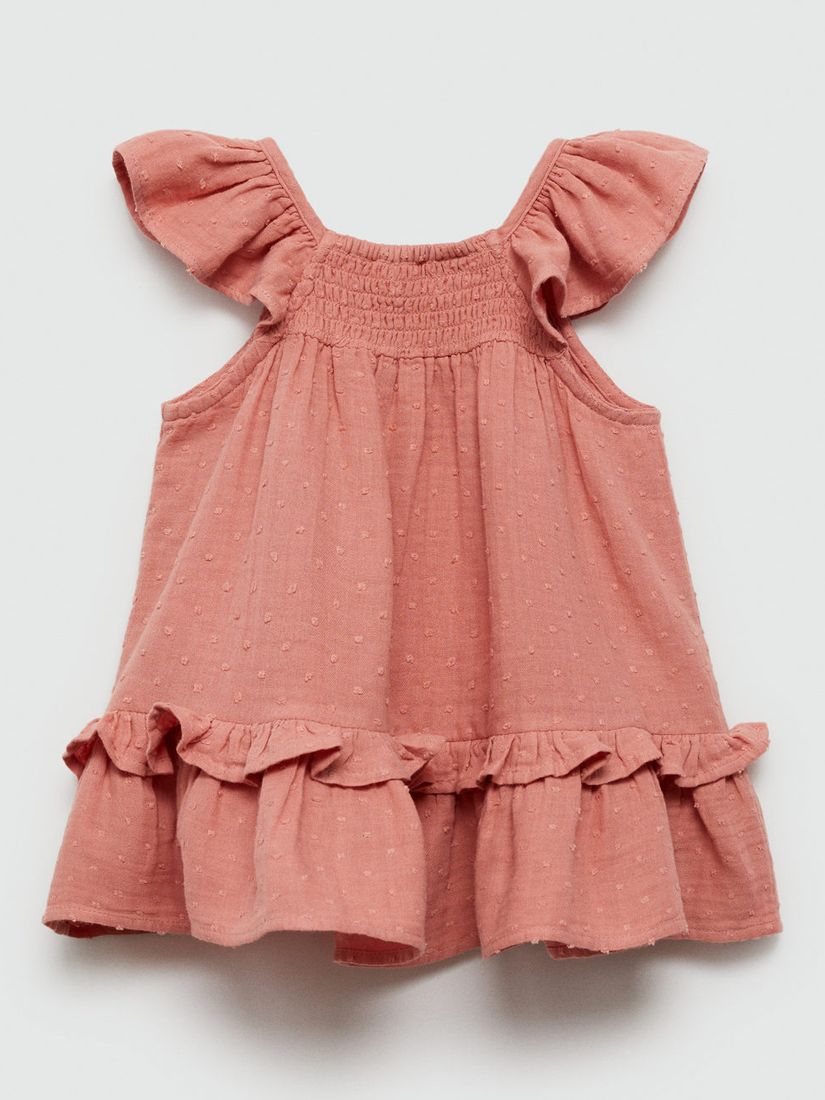 Mango Baby Mauricio Dobby Ruched Dress, Light Pastel Orange, 12-18 months