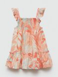 Mango Baby Lombok Floral Print Ruched Dress, Light Pastel Orange