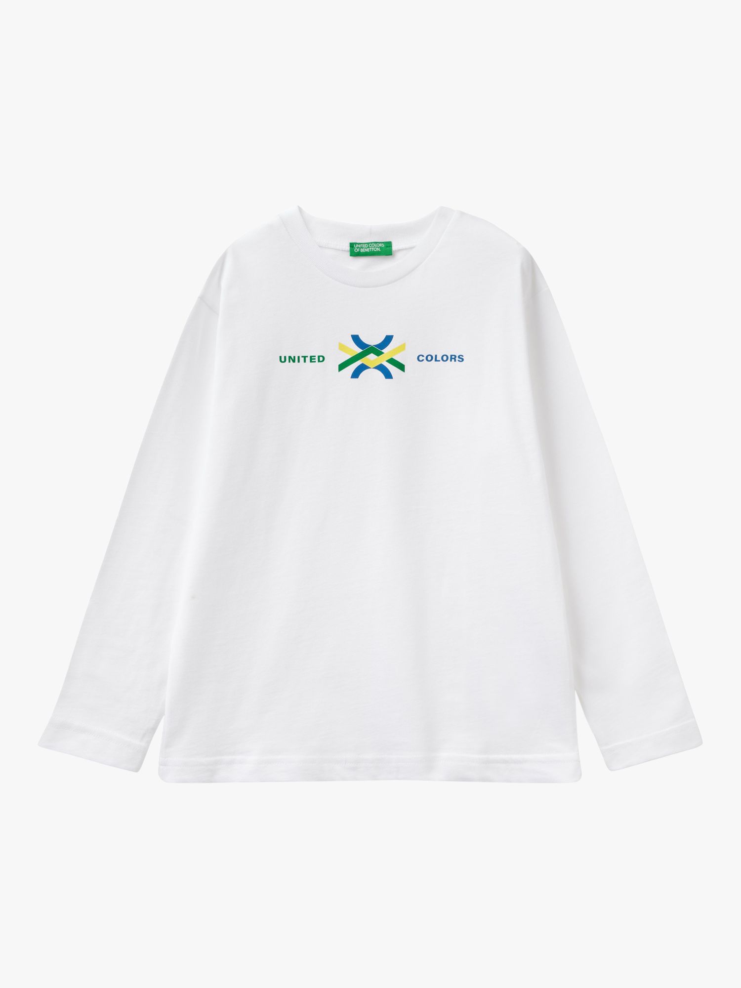 Buy Benetton Kids' Logo Long Sleeve T-Shirt, Optical White Online at johnlewis.com