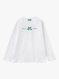 Benetton Kids' Logo Long Sleeve T-Shirt, Optical White