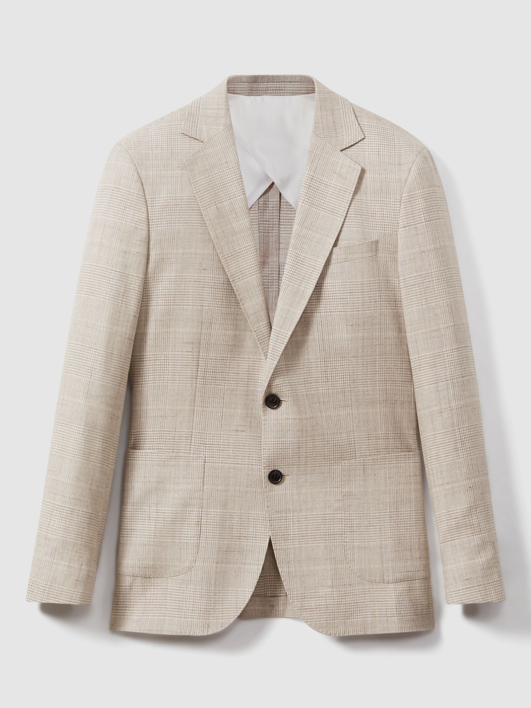 Reiss Boxhill Linen Blend Tailored Fit Suit Jacket, Oatmeal, 36