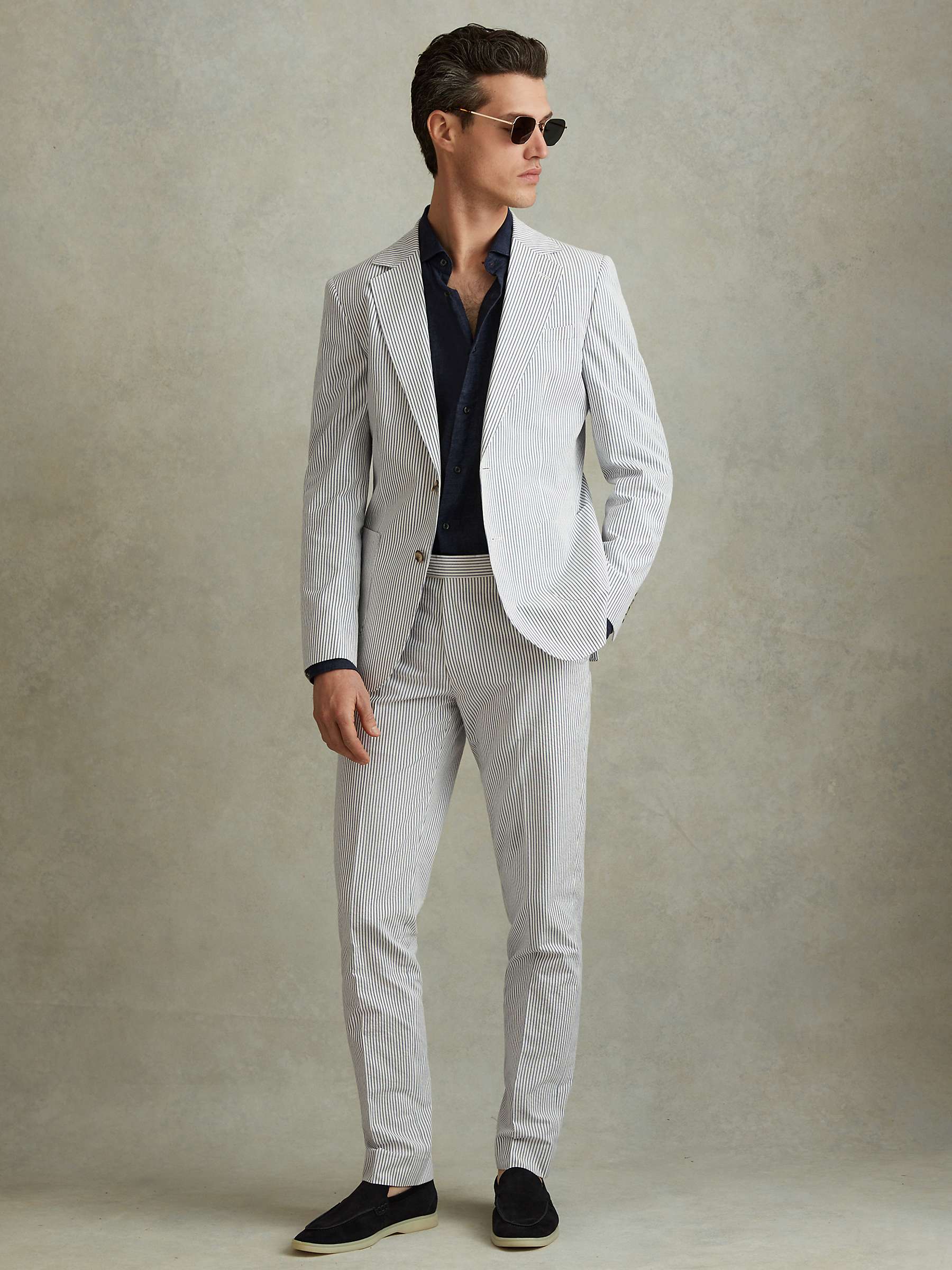 Buy Reiss Barr Tailored Fit Stripe Suit Jacket, Soft Blue/White Online at johnlewis.com