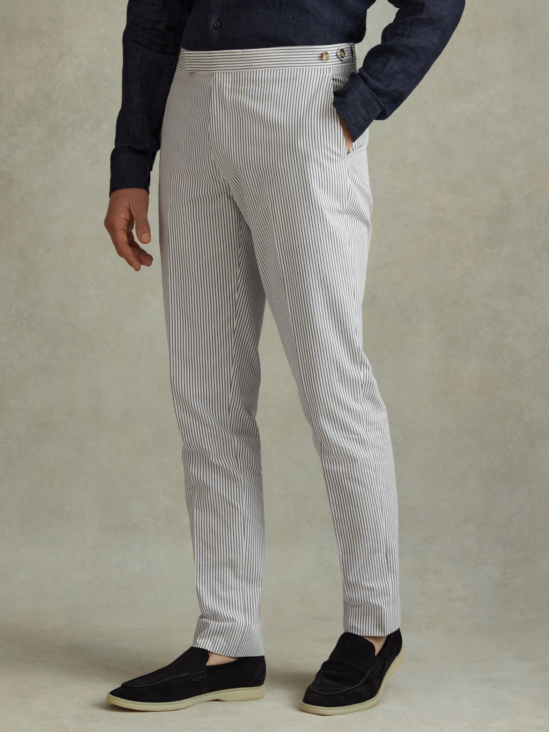 Reiss Barr Stripe Straight Leg Suit Trousers, Soft Blue/White, 28R