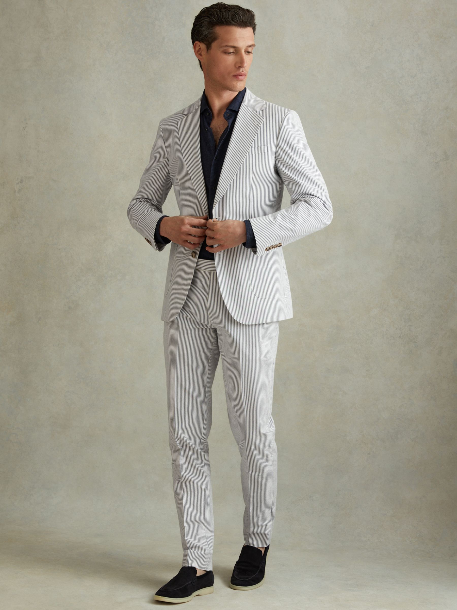 Buy Reiss Barr Stripe Straight Leg Suit Trousers, Soft Blue/White Online at johnlewis.com