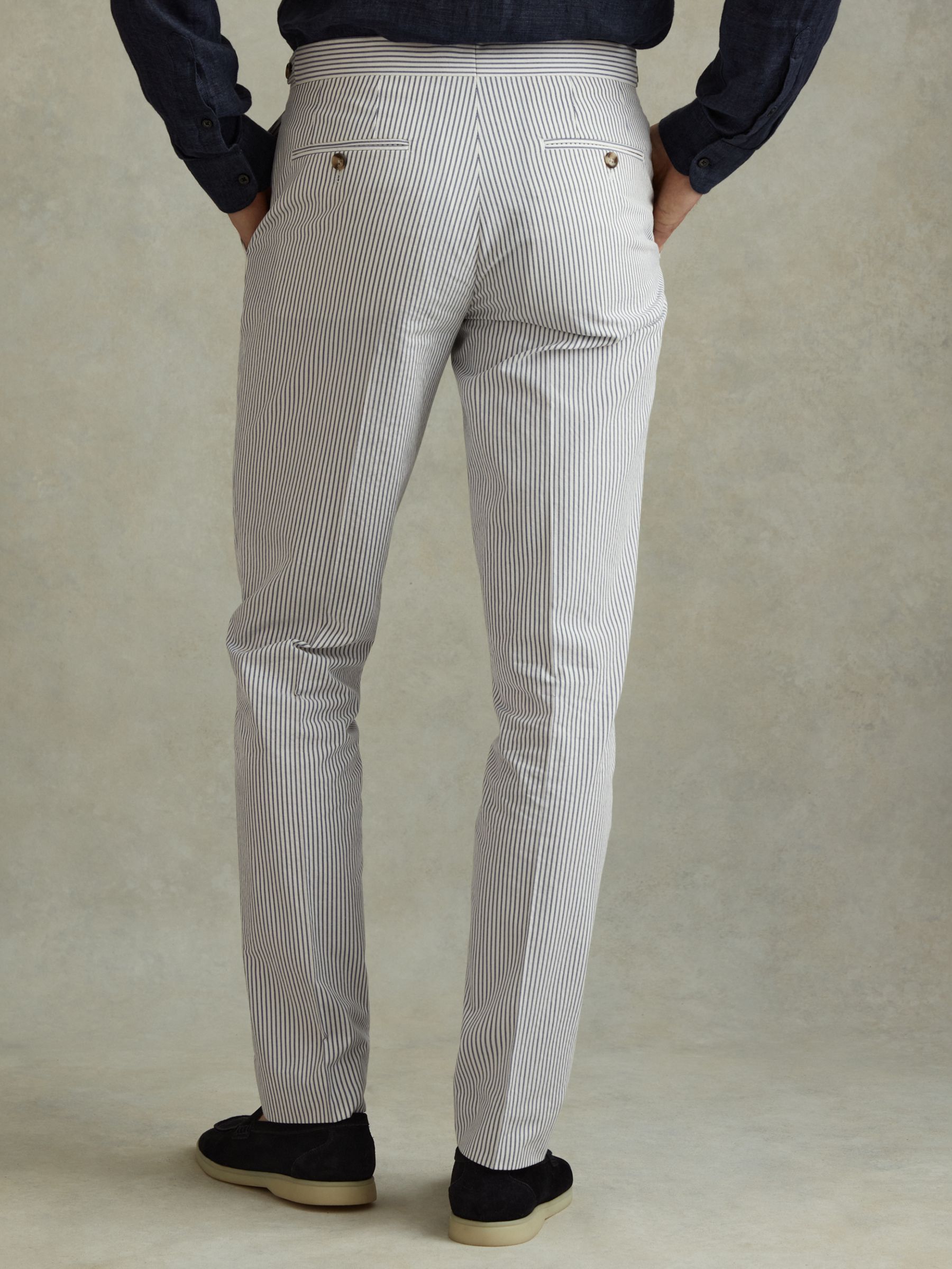 Reiss Barr Stripe Straight Leg Suit Trousers, Soft Blue/White, 28R