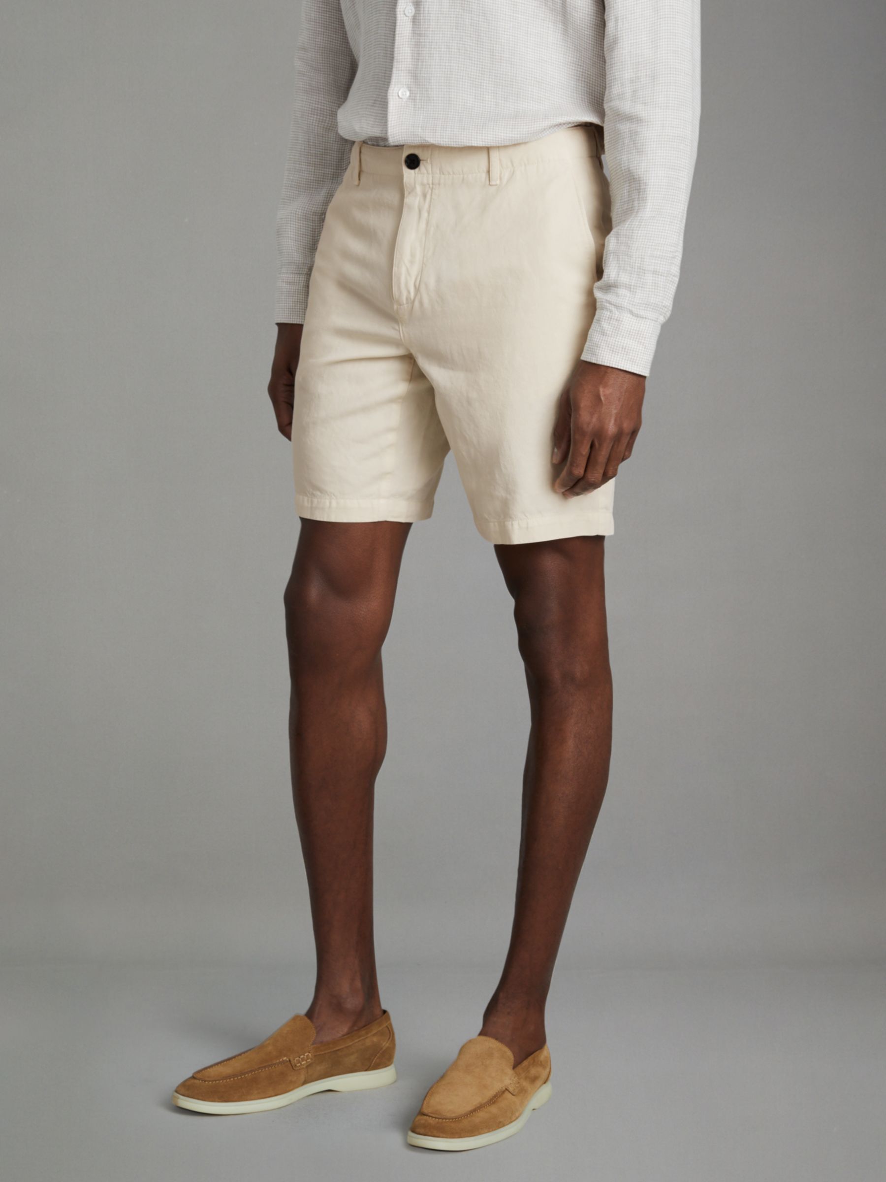 Reiss Ezra Linen Blend Chino Shorts, Off White, 28R